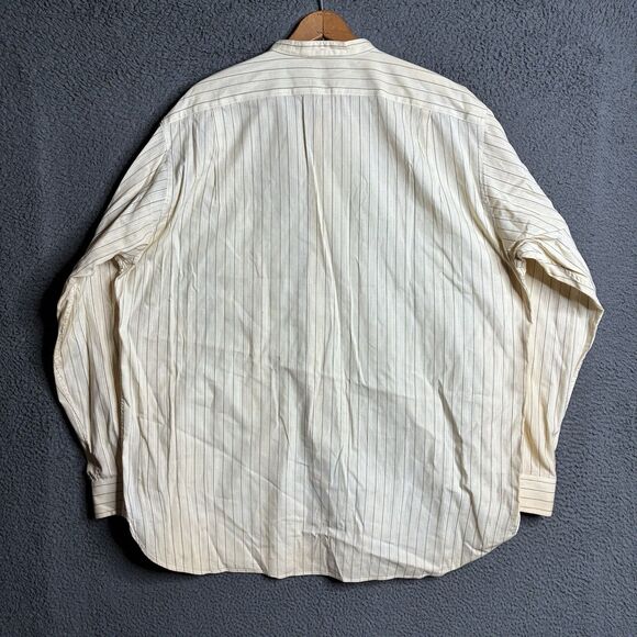 Vintage Polo Ralph Lauren Bernard Men's Large Ivory Striped Banded Collar Shirt - Picture 4 of 13